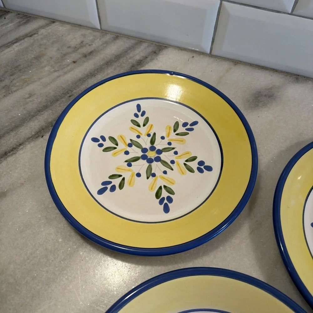 SET OF‎ 3 SOLIMAR PIER 1 SALAD PLATES BLUE FLOWERS AND YELLOW BAND GW994